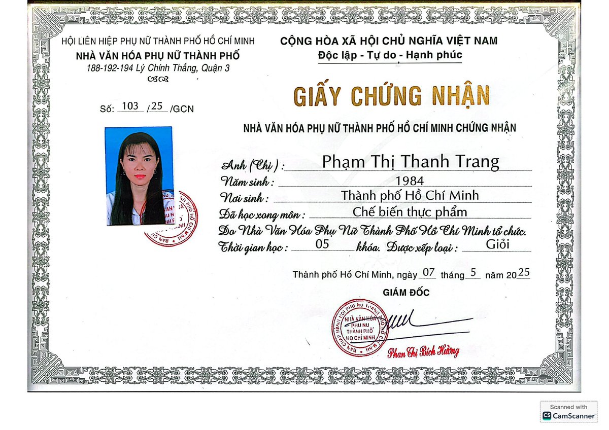 Diplôme cuisine diététique vietnamienne - Pham Thi Thanh Trang